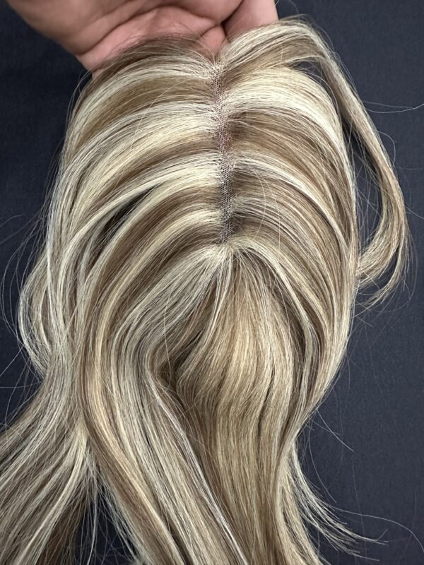 topo cabelo humano loiro mesclado de 40cm - Imagem 2