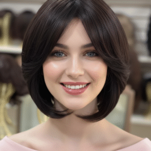 PERUCA WIG CURTA DE CABELO BRASILEIRO HUMANO , COM FRANJA , CASTANHO ESCURO DE 30 CM ( TOUCA COM REGULAGEM NO TAMANHO)