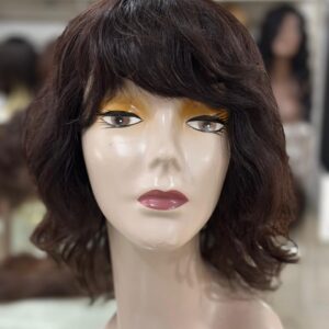 PERUCA WIG DE CABELO BRASILEIRO HUMANA , CASTANHA ESCURA , LEVEMENTE ONDULADO DE 30 CM ( TOUCA COM REGULAGEM NO TAMANHO)