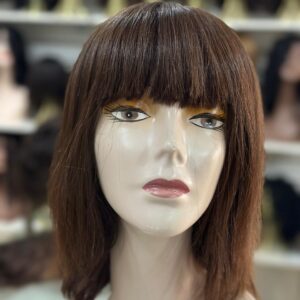 PERUCA WIG CABELO BRASILEIRO HUMANA COM FRANJA , CASTANHA MÉDIO LISA DE 35 CM ( TOUCA COM REGULAGEM NO TAMANHO)