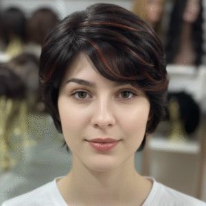 FRONT LACE CHANEL , REPARTIÇÃO FIXA E LIVRE CASTANHO ESCURO COM MECHAS DE 25 CM LISA ( TOUCA COM REGULAGEM NO TAMANHO)