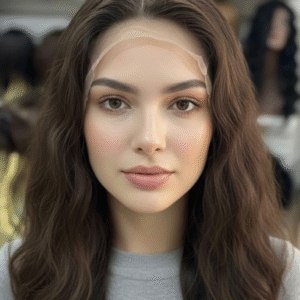 FRONT LACE DE CABELO BRASILEIRO HUMANO, LEVE ONDAS NATURAL , MULTIDIRECIONAL FIO A FIO DE 45CM CASTANHO ESCURO ( TOUCA COM REGULAGEM NO TAMANHO)