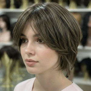 PERUCA WIG CABELO BRASILEIRO CASTANHO LISO , MORENO ILUMINADO DE 30 CM ( TOUCA COM REGULAGEM DE TAMANHO)