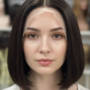 FRONT LACE CHANEL , REPARTIÇÃO FIXA E LIVRE CASTANHO ESCURO , DE 25 CM LEVIMENTE ONDULADA ( TOUCA COM REGULAGEM NO TAMANHO)