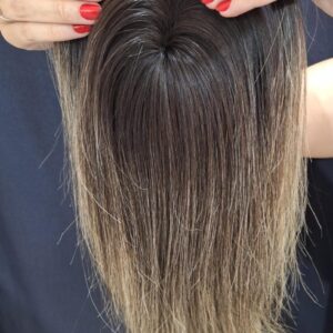 TOPO DE CABELO HUMANO BRASILEIRO CASTANHO COM LUZES 40CM