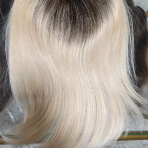 TOPO DE CABELO FIO A FIO 100% CABELO HUMANO BRASILEIRO LOIRO PLATINADO COM RAIZ ESFUMADA